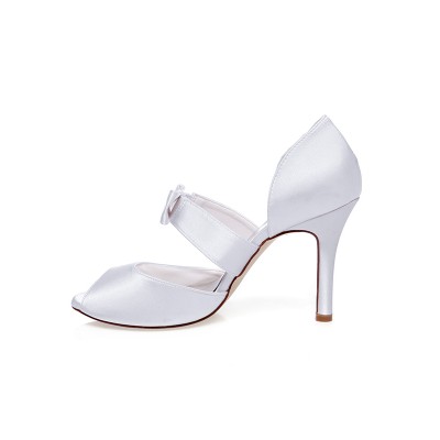 Women's Satin Peep Toe Bowknot Stiletto Heel Wedding Shoes