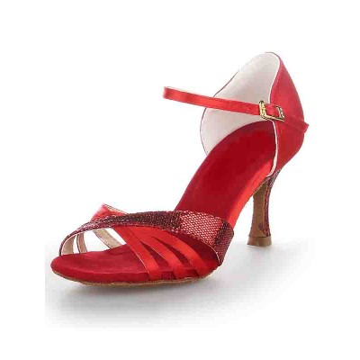 Women's Stiletto Heel Satin Peep Toe Buckle Dance Shoes