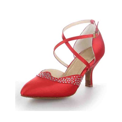 Women's Satin Closed Toe Stiletto Heel Buckle Dance Shoes