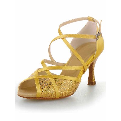 Women's Satin Peep Toe Stiletto Heel Buckle Dance Shoes