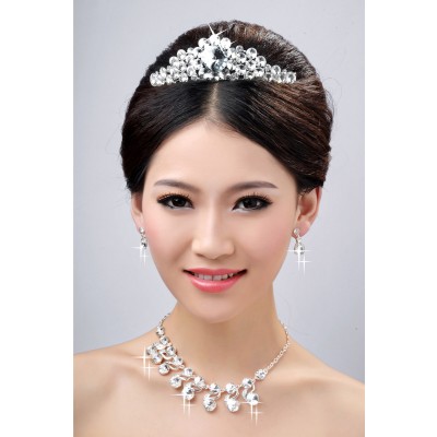 Very Charming Alloy Clear Crystals Wedding Headpieces Necklaces Earrings Set