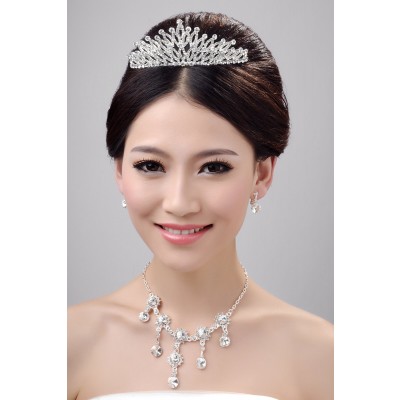 Very Nice Alloy Clear Crystals Wedding Headpieces Necklaces Earrings Set