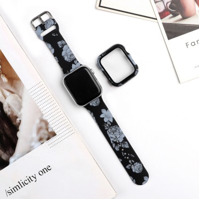 Sport Floral Silicone Printed Fadeless Pattern Band Compatible with Apple Watch Bands for iWatch Series 6/5/4/3/2/1/SE