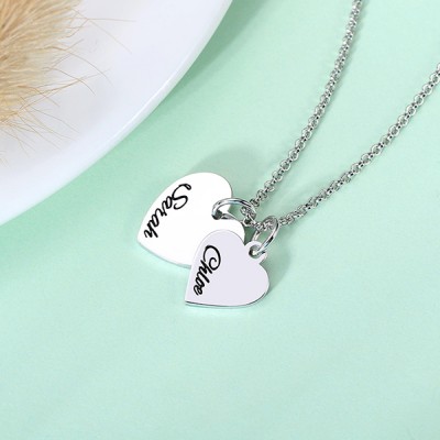 925 Sterling Silver Personalized Double Hearts Necklace
