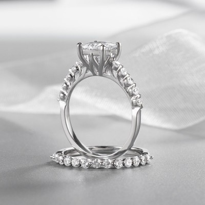 Princess Cut White Sapphire 925 Sterling Silver 2-Piece Bridal Sets
