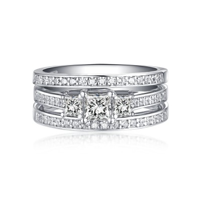 Princess Cut 925 Sterling Silver White Sapphire 3 Piece Ring Sets