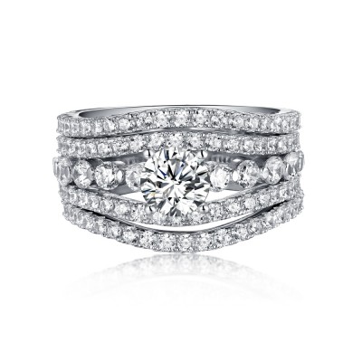 Round Cut White Sapphire 925 Sterling Silver 3 Piece Ring Sets