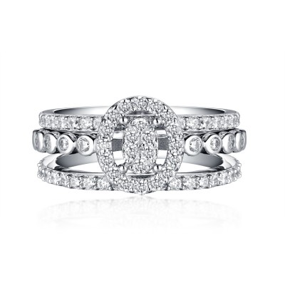 Round Cut White Sapphire 925 Sterling Silver 3 Piece Halo Ring Sets