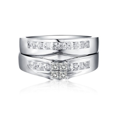 Classic Princess Cut 925 Sterling Silver White Sapphire Ring Sets