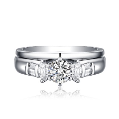 Marquise & Round Cut S925 White Sapphire 3-Stone Ring Sets
