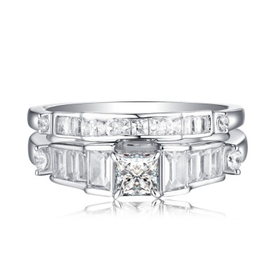 Cushion Cut 925 Sterling Silver White Sapphire Ring Sets