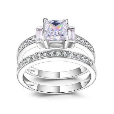 1/3CT Princess Cut Gemstone Sterling Silver Bridal Ring Sets