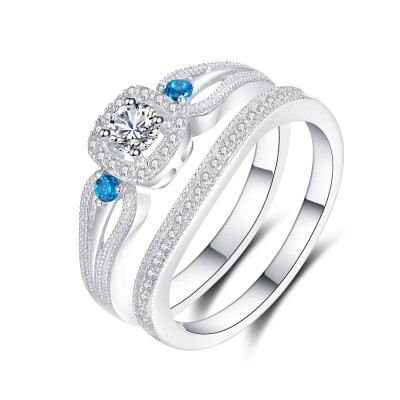 Aquamarine and White Sapphire 925 Sterling Silver Bridal Sets