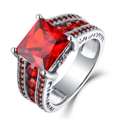 Ruby Princess Cut 925 Sterling Silver Engagement Rings