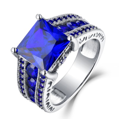 Princess Cut Blue Sapphire 925 Sterling Silver Engagement Rings