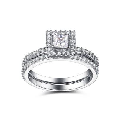 Princess Cut Gemstone 925 Sterling Silver Bridal Sets