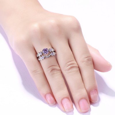 Moon and Star Amethyst Sapphire 925 Sterling Silver Bridal Sets