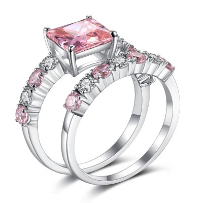 Radiant Cut Pink Sapphire 925 Sterling Silver Bridal Sets