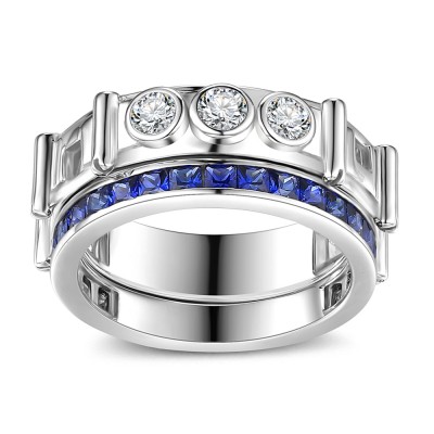 Princess Cut Sapphire 925 Sterling Silver Bridal Sets