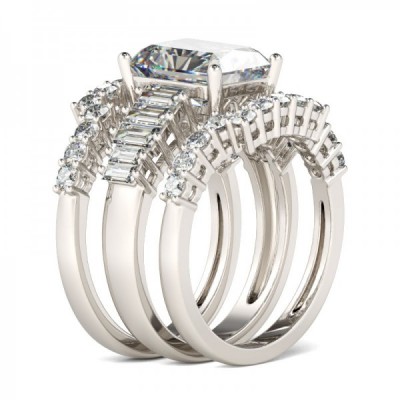 Emerald Cut White Sapphire 925 Sterling Silver Bridal Sets