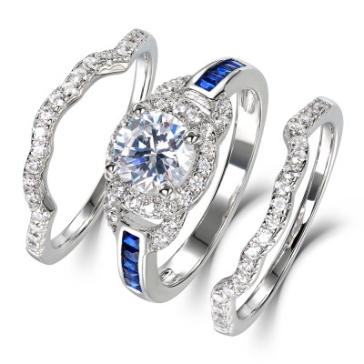 Round Cut White Sapphire 925 Sterling Silver Women's Wedding Ring Set