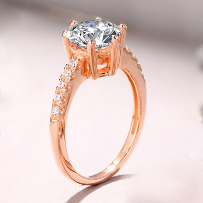 Round Cut White Sapphire Rose Gold Sterling Silver Engagement Rings