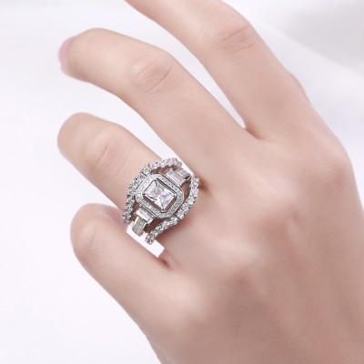 Emerald Cut White Sapphire 925 Sterling Silver 3-Piece Ring Sets