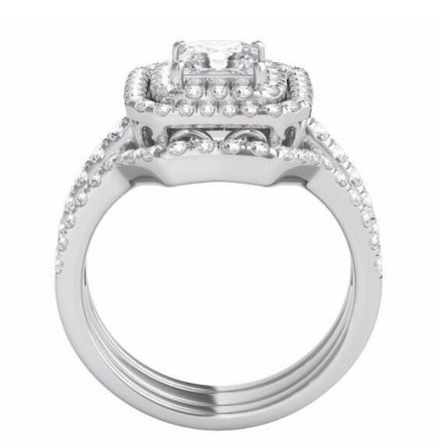 Princess Cut White Sapphire 925 Sterling Silver Halo 3-Piece Bridal Sets