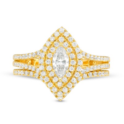 Gold Marquise Cut White Sapphire 925 Sterling Silver Halo Bridal Sets