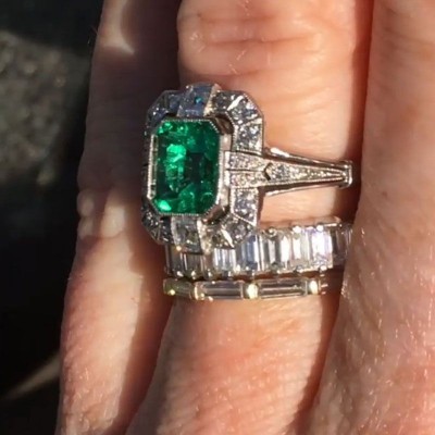 Asscher Cut Emerald Halo 3-Piece 925 Sterling Silver Bridal Sets