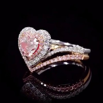 Heart Cut Pink Sapphire Rose Gold 925 Sterling Silver Halo Bridal Sets