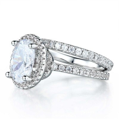 Oval Cut White Sapphire 925 Sterling Silver Halo Bridal Sets