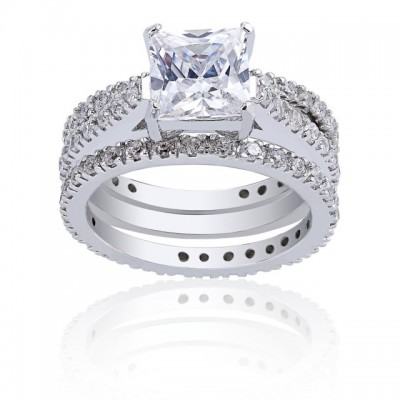 Princess Cut White Sapphire 925 Sterling Silver 3-Piece Bridal Sets