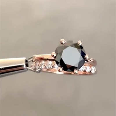 Round Cut Black Sapphire Rose Gold 925 Sterling Silver Bridal Sets