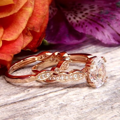 Oval Cut White Sapphire Rose Gold 925 Sterling Silver Bridal Sets