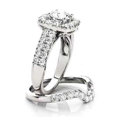Round Cut White Sapphire 925 Sterling Silver Halo Bridal Sets