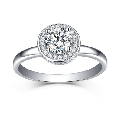 Round Cut 925 Sterling Silver White Sapphire Halo Engagement Rings