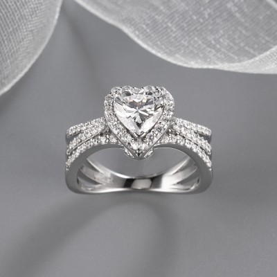 Heart Cut White Sapphire 925 Sterling Silver Halo Engagement Rings