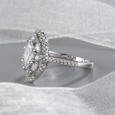 Marquise Cut White Sapphire 925 Sterling Silver Halo Engagement Rings