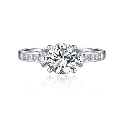 Round Cut White Sapphire 925 Sterling Silver Three-Stone Engagement Rings