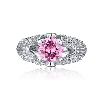 Round Cut S925 Silver Pink Sapphire Art Deco Engagement Rings