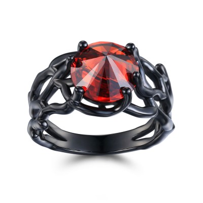 Round Cut Ruby Black 925 Sterling Silver Engagement Rings