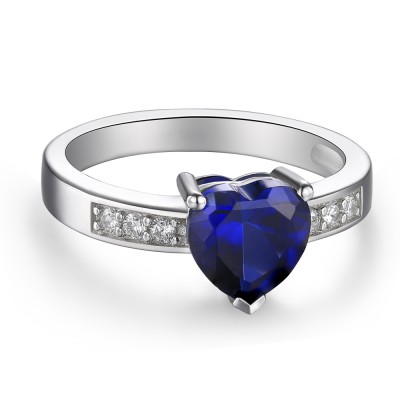 Heart Cut Sapphire 925 Sterling Silver Promise Rings For Her