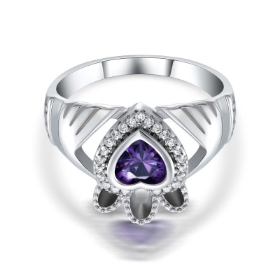 Heart Cut Amethyst 925 Sterling Silver Promise Rings For Her