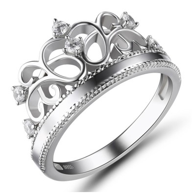 Crown Round Cut Gemstone 925 Sterling Silver Promise Rings For Her