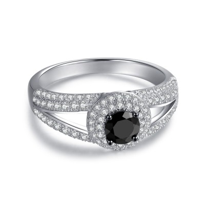 Round Cut Black Sapphire Sterling Silver Women's Engagement Ring