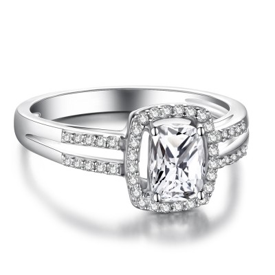 Cushion Cut White Sapphire 925 Sterling Silver Women's Engagement Ring