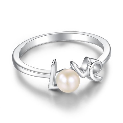 Round Pearl Love Sterling Silver Engagement Rings