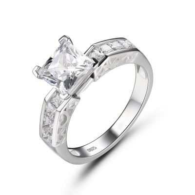 Princess Cut White Sapphire 925 Sterling Silver Engagement Ring