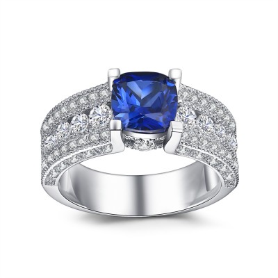 Round Cut Sapphire 925 Sterling Silver Engagement Ring